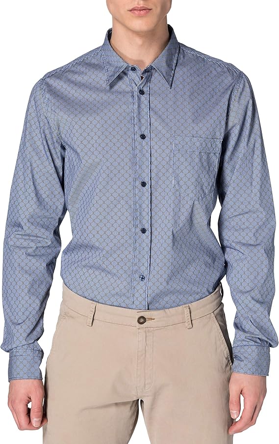 boss 男式 marvyn 修身衬衫,几何印花棉混纺衬衫